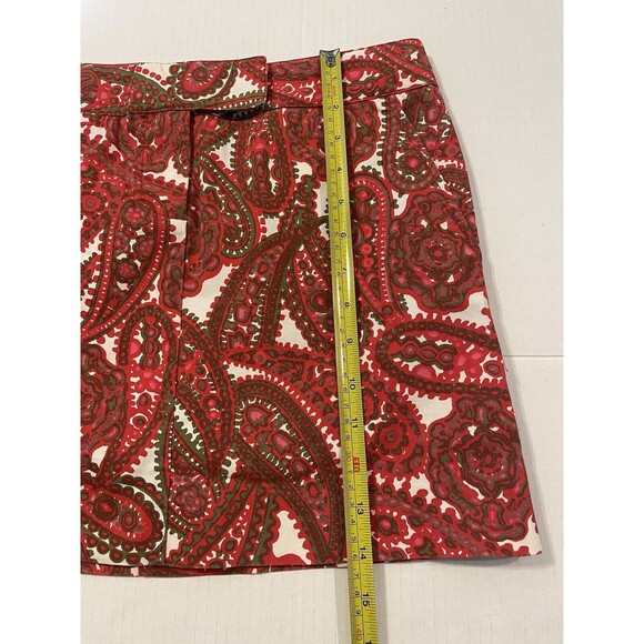 J. CREW Sz 0 Cotton Blend Paisley Mini Skirt Pockets Red/Green Holiday Fall - Picture 11 of 16
